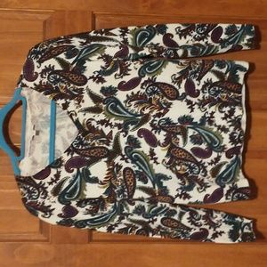 Talbots woman's size SP pullover cotton paisley v-neck knit top
